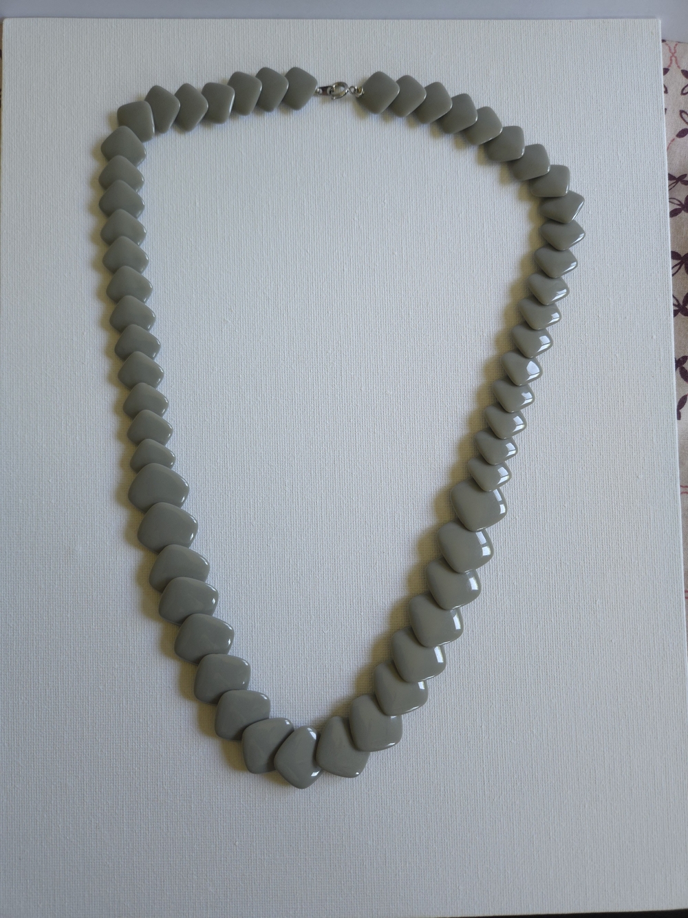 Vintage 1980s Grey Lucite Plastic Square Beads Necklace